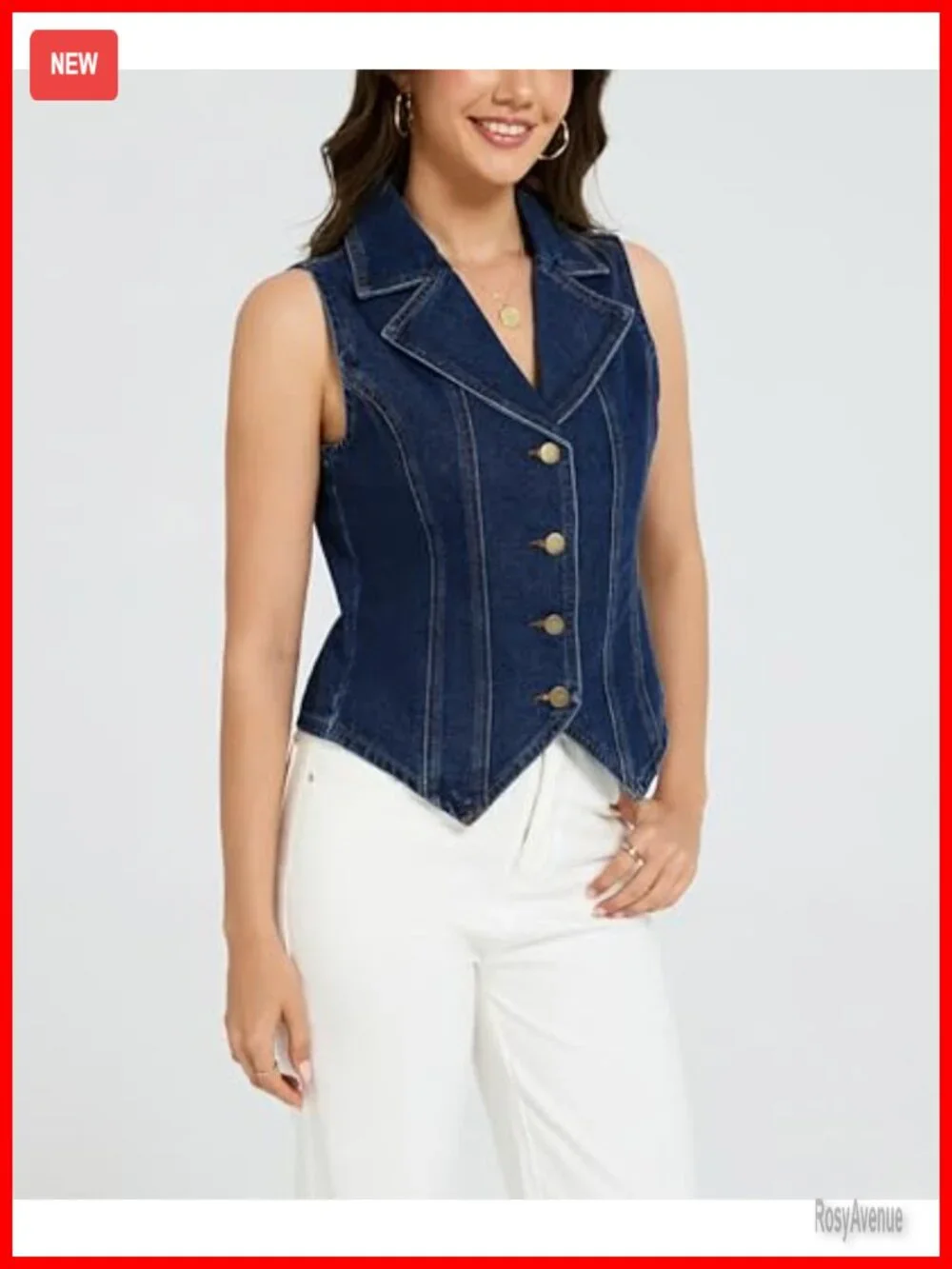 Women's Denim Vest Top Lapel Collar Sleeveless V Neck Button Down